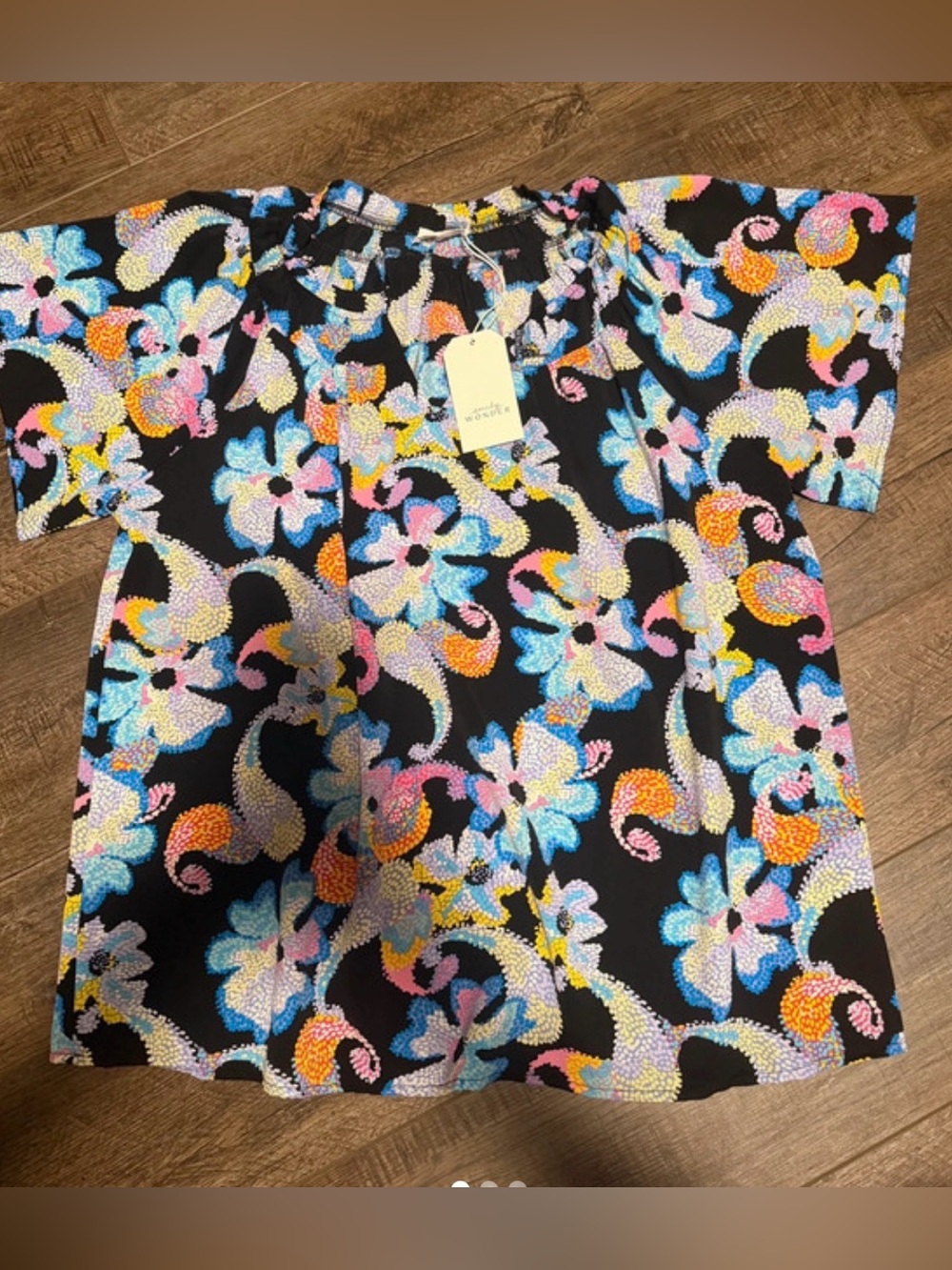 Black Floral Print Short-Sleeve Top
